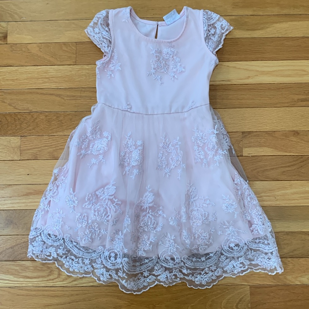 Knitworks Pink Lined Lace and Layered Tulle Dress